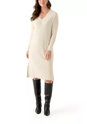 Women's Long Sleeve V-Neck Side Slit Sweater Dress | Belk