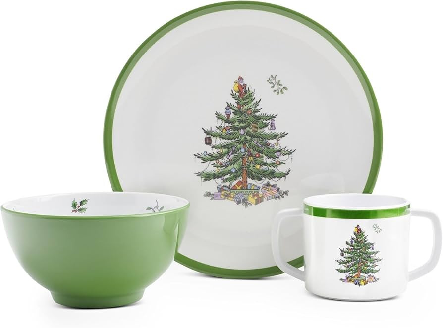 Spode Christmas Tree 3-Piece Melamine Dinnerware Set - 8" Plate, 5" Bowl, 10 Oz Mug - Festive & D... | Amazon (US)