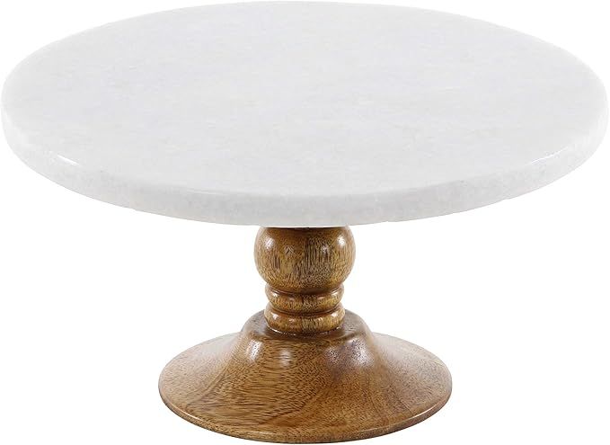 Deco 79 94520 Mango Wood and Marble Cake Stand, 10x10x5, Brown/White | Amazon (US)