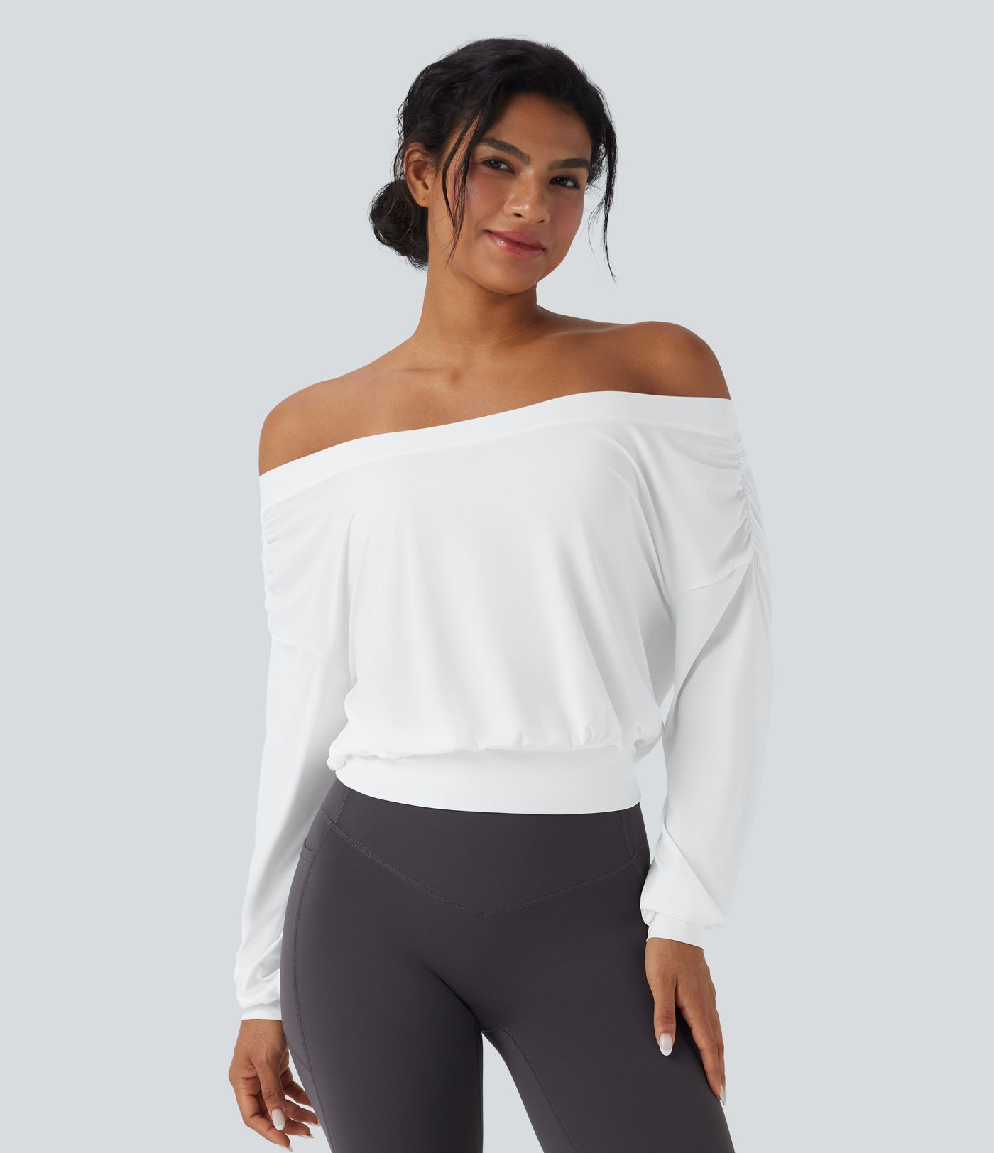 Women’s Off-shoulder Oversize Quick Dry Yoga Sports Top - Halara | HALARA
