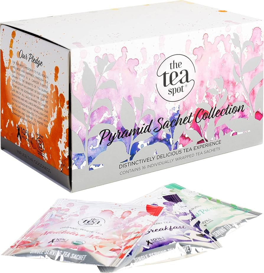 The Tea Spot Pyramid Sachet Collection - Loose Leaf Tea Sampler and Gift Set - 16 Pyramid Tea Bag... | Amazon (US)