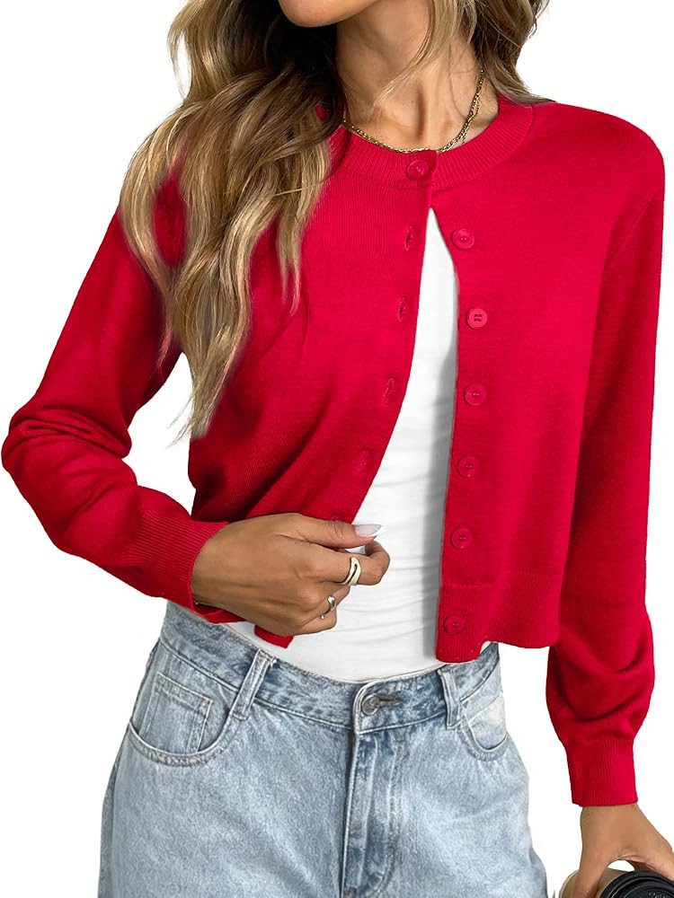ELLEVEN Women's Cropped Cardigan Sweaters, Light Weight Knit Sweater Cute Short Button up Cardiga... | Amazon (US)