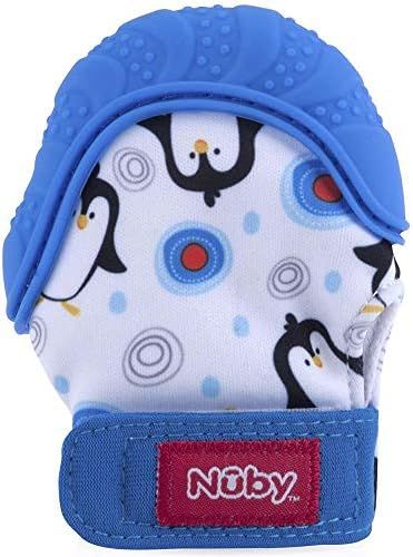 Nuby Soothing Teething Mitten with Hygienic Travel Bag, Blue Penguins | Amazon (US)