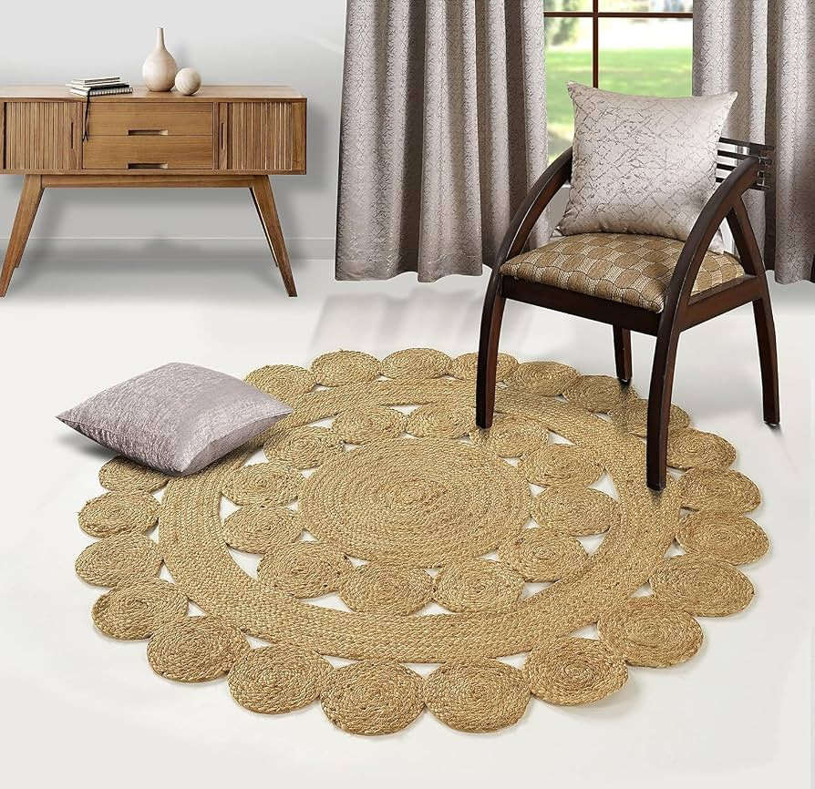 GRUHUM Jute Area Rug 8ft Round Natural Hand Woven Boho Charm Farmhouse Rug | Amazon (US)