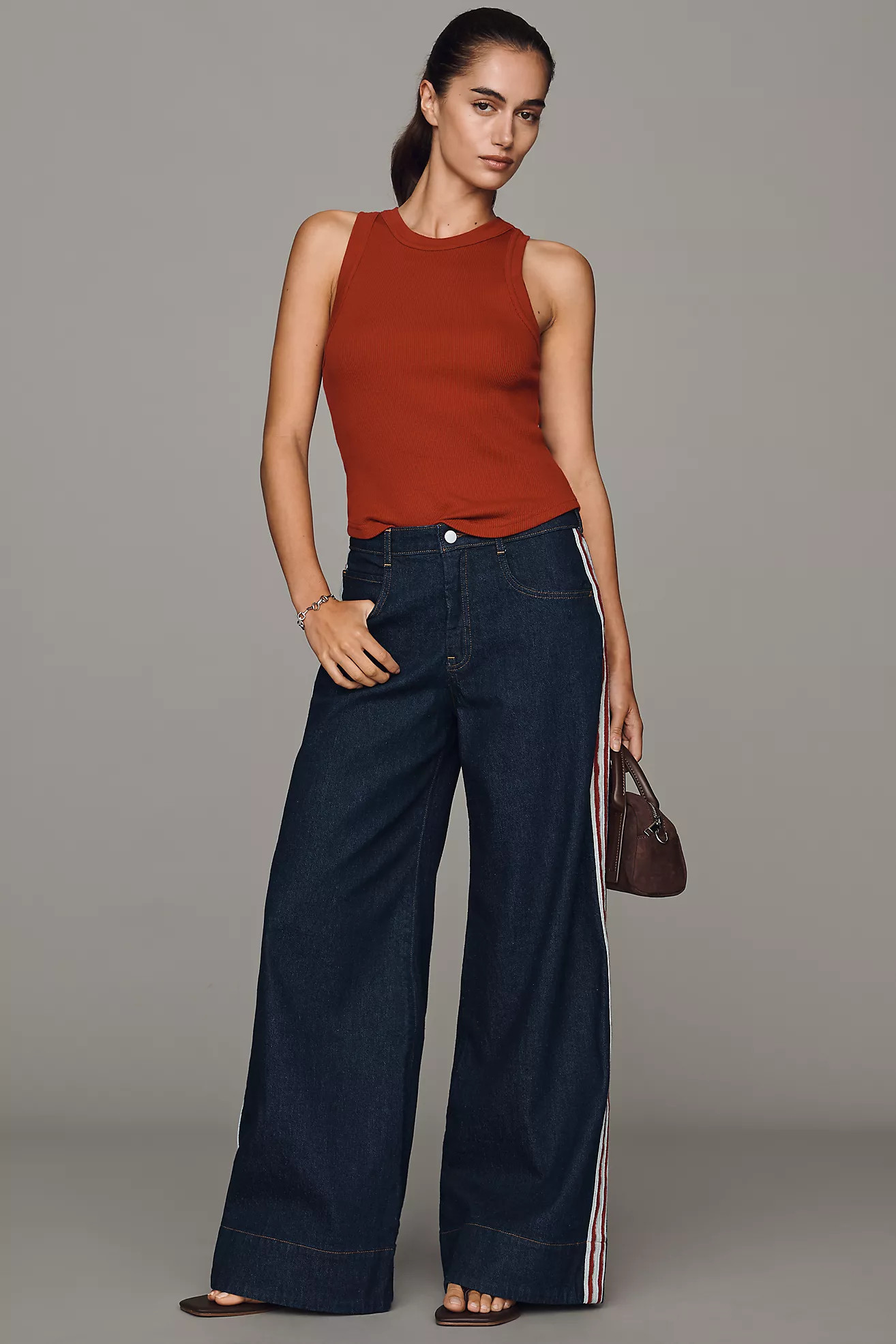 Pilcro Azura High-Rise Wide-Leg Track Stripe Jeans | Anthropologie (US)
