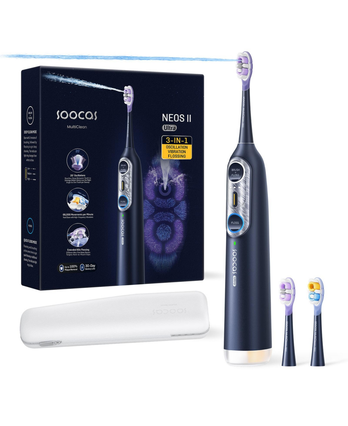 Soocas Neos Ii Ultra - Electric Toothbrush with Water Flosser Combo, 3-in-1: Flosses, Vibrates and Oscillates - Blue | Macy's