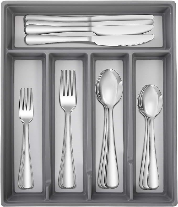 20-Piece Silverware Set for 4, Stainless Steel Flatware Set with Tray, Dishwasher Safe | Amazon (US)