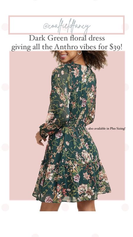 Dark green floral dress giving all the Anthro vibes for a fraction of the cost! Would be the perfect Thanksgiving dress! 
Thanksgiving outfit
Also available in plus sizing.

#LTKSeasonal #LTKover40 #LTKfindsunder50