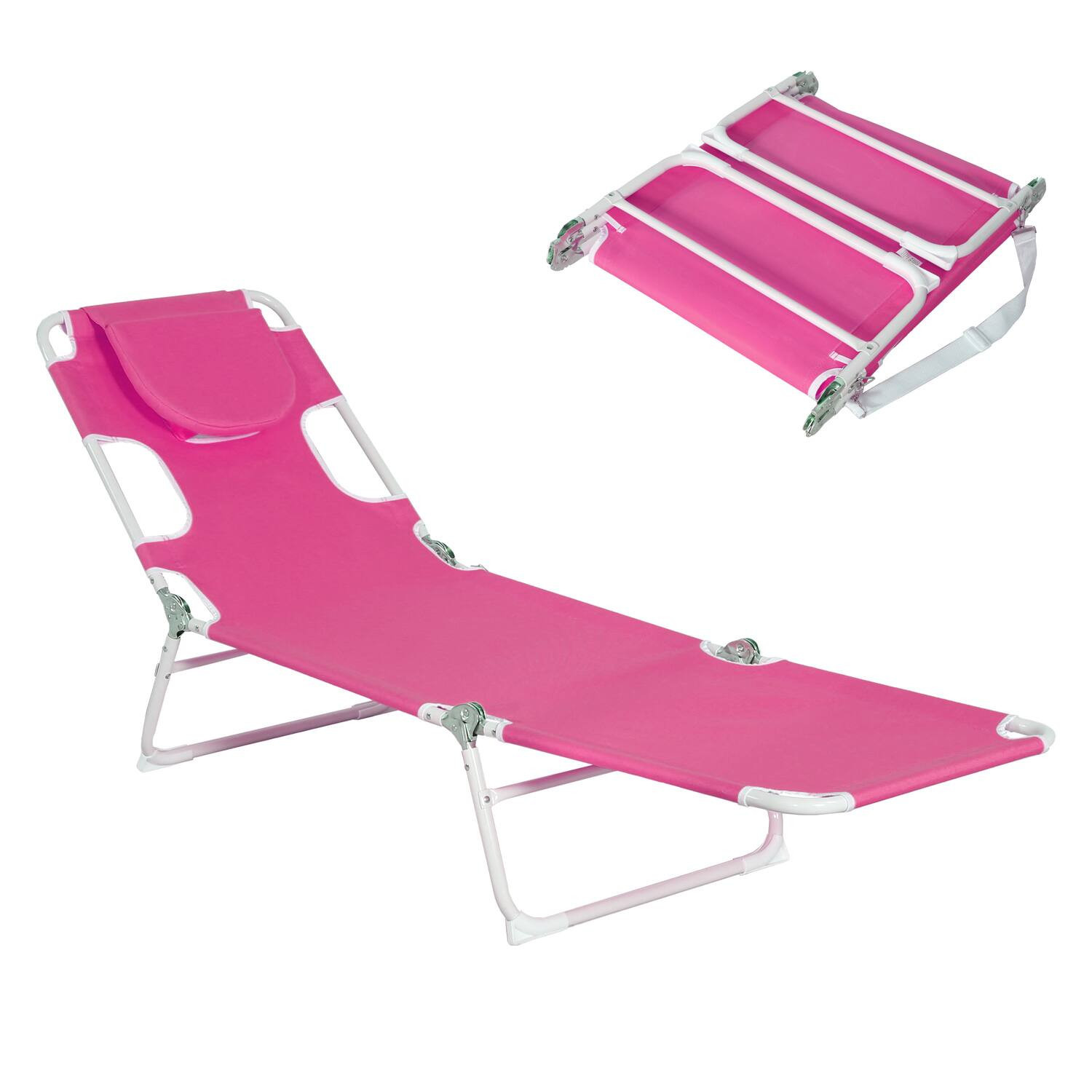 Ainfox - Outdoor Lounge Chair Folding Beach Chaise with Face Hole and Pillow for Patio Beach - Pink | Best Buy U.S.