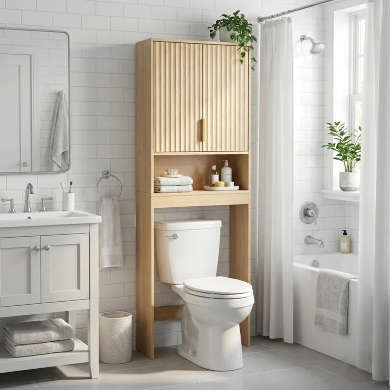 Ktaxon Fluted Over the Toilet Bathroom Storage Cabinet  with 2 Doors & 3 Storage Shelves Space Sa... | Walmart (US)