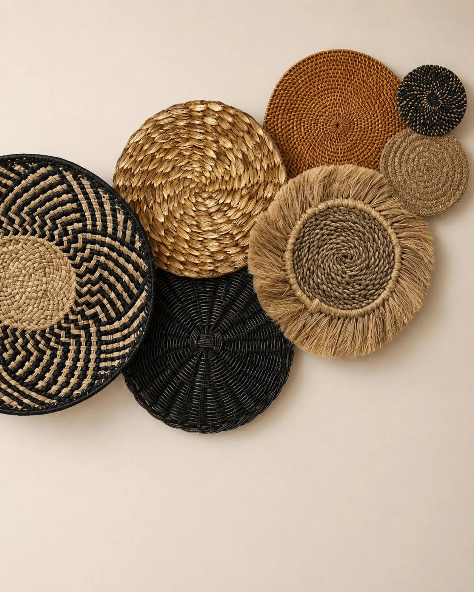 Boho Basket Wall Decor Set | Large Wicker Wall Art | Handwoven Bohemian Wall Basket Arrangement |... | Etsy (Global)