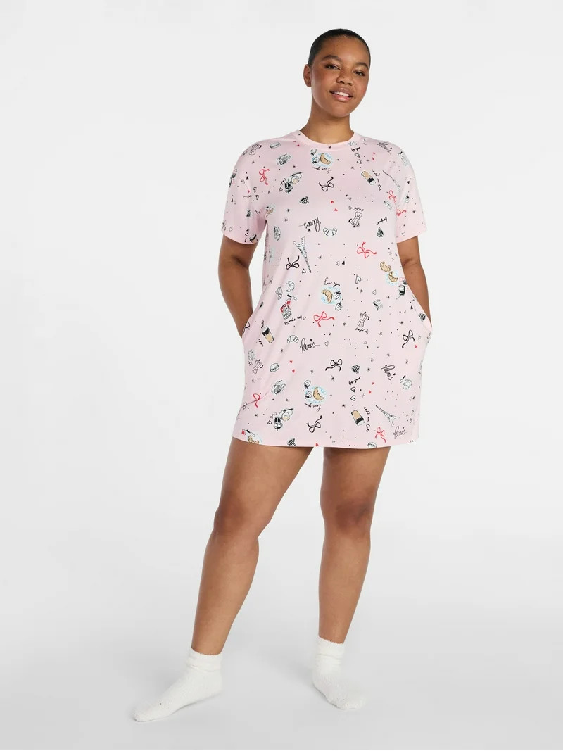 Joyspun Women's Dreamy Soft Collection Short Sleeve Sleepshirt, Sizes S/M-2X/3X | Walmart (US)