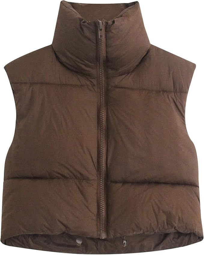 Ainangua Women's Crop Padded Vest Stand Collar Lightweight Sleeveless Puffer Zip Up Gilet Outerwe... | Amazon (US)