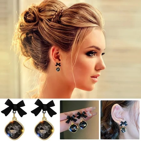 50% Off Clearance Hoop Earrings for Women Black Bow Earrings Fashion Crystal Shining With Shining Cubic-Crystal Wonderful Gift | Walmart (US)