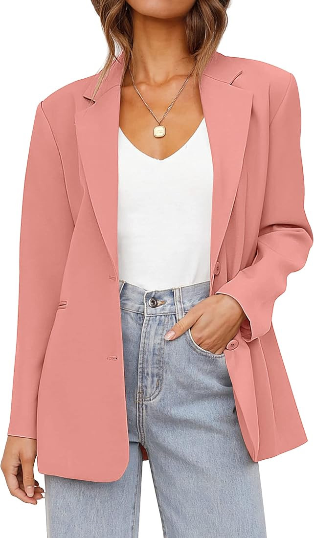 MEROKEETY Womens Casual Blazers Long Sleeve Lapel Open Front Button Work Blazer Jackets with Pockets | Amazon (US)