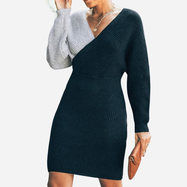 Women's Long Sleeve Colorblock Sweater Dress - Cupshe - Black/Gray | Target