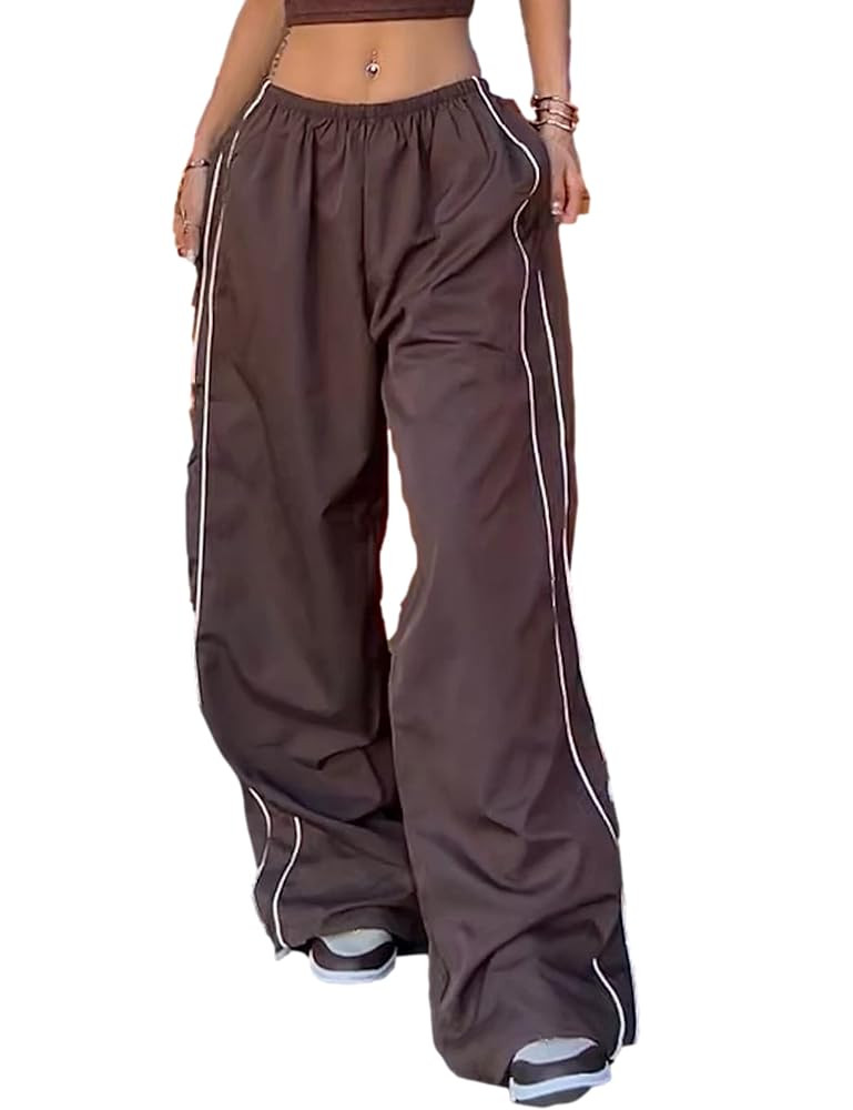 Womens Parachute Pants Wide Leg Baggy Pants Y2K Elastic Waist Jogger Sweatpants Track Pants Stree... | Amazon (US)