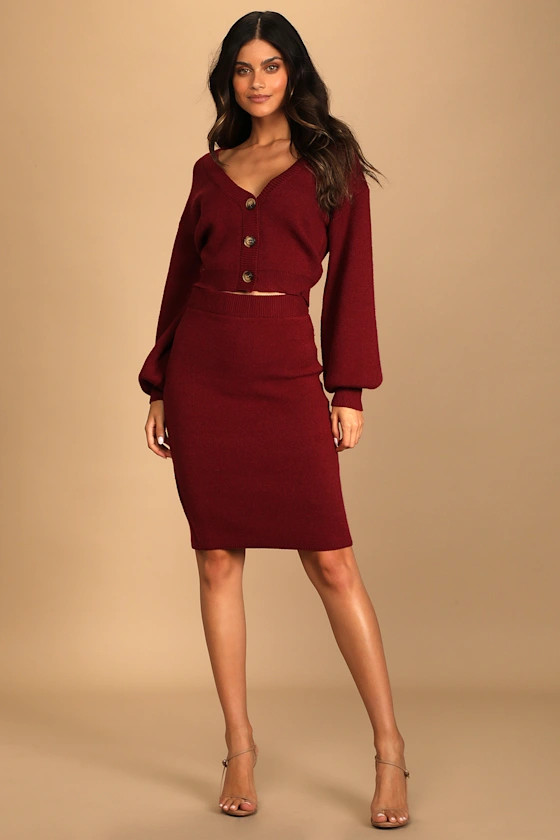 Set for Sweetness Burgundy Two-Piece Sweater Dress | Lulus