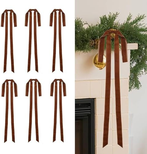 DiliComing Velvet Ornaments Christmas Tree Bows - 6 Pcs Brown Christmas Bows for Gift Wrapping Cr... | Amazon (US)
