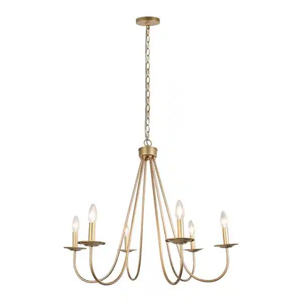 Rella Mid-century Modern Gold Chandelier 6-light Classic Candle Swing Arms for Dining Room - Ligh... | Bed Bath & Beyond