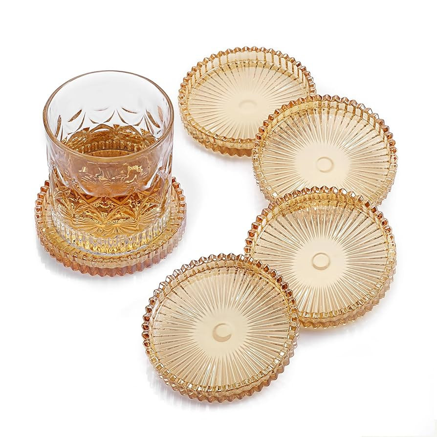 Modern Clear Coaster Set of 5- Glass Coasters for Drinks Crystal Coasters Round Cup Coasters Coff... | Amazon (US)