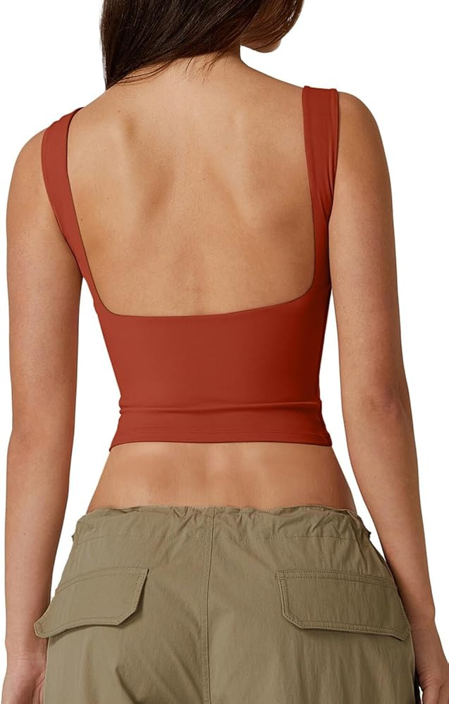 QINSEN Women's Sexy Open Back Sleeveless Crop Tank High Neck Slim Fit Cropped Tee Shirt Y2k Tops | Amazon (US)