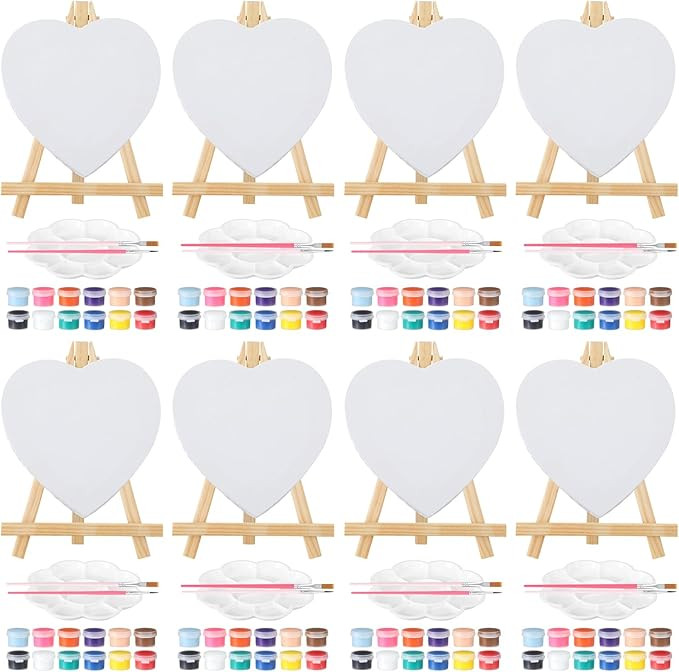 YooNotee 8 Set Galentine Mini Acrylic Paint Kit, Heart Shape Stretched Canvas with Easel, Acrylic... | Amazon (US)