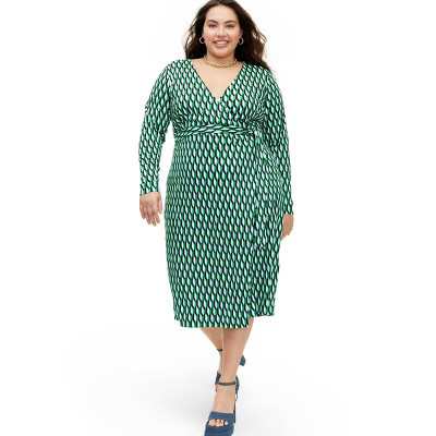 Women's Long Sleeve Midi Arrow Geo Green Wrap Dress - DVF for Target 3X | Target