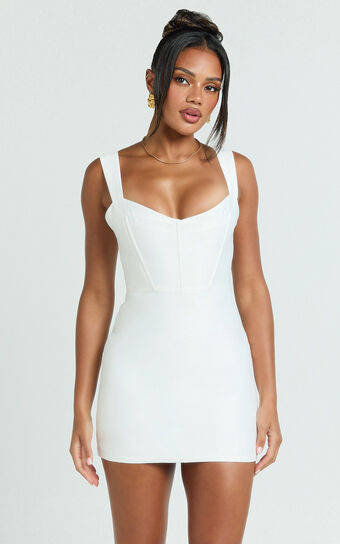 Janice Mini Dress - Square Neckline Dress in White | Showpo (US, UK & Europe)