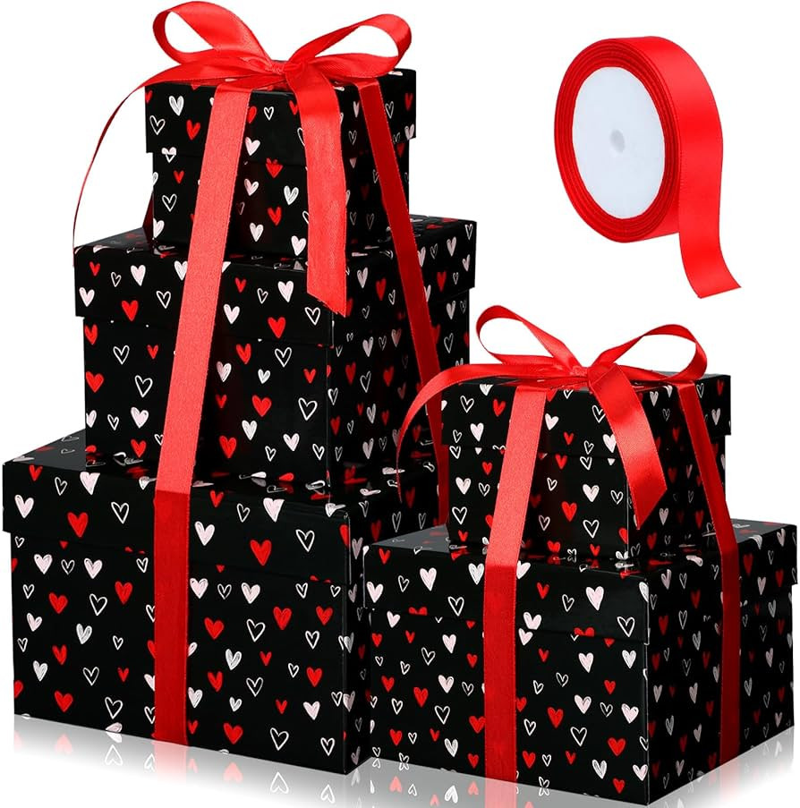 Geyoga 5 Pcs Valentine's Day Gift Boxes Square Nesting Boxes with Lids Square Box 5 Assorted Size... | Amazon (US)