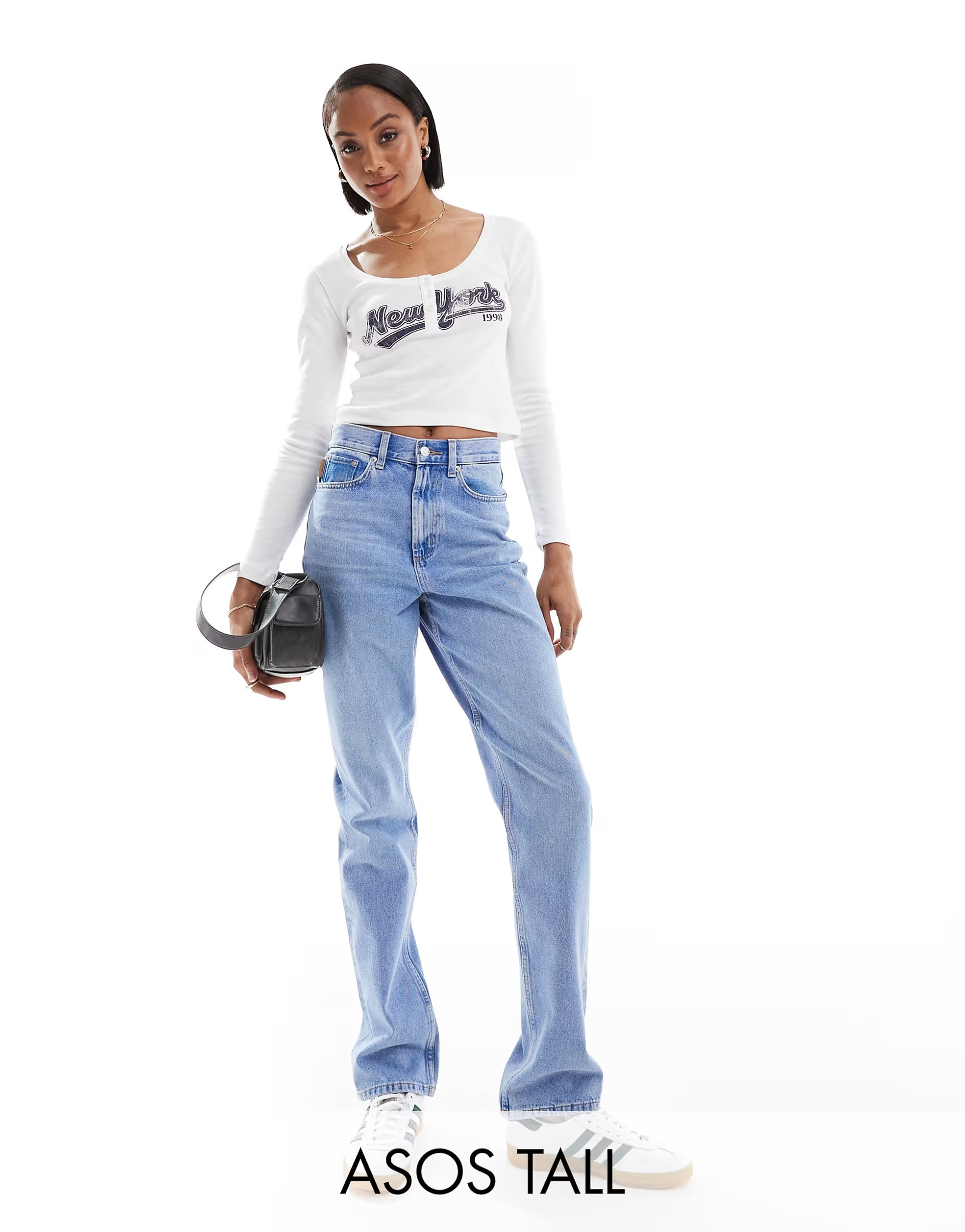 ASOS DESIGN Hourglass mid rise straight jeans in blue | ASOS (Global)