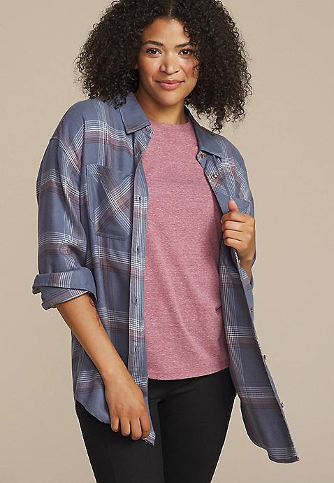 Plaid Boyfriend Tunic Button Down Shirt | Maurices