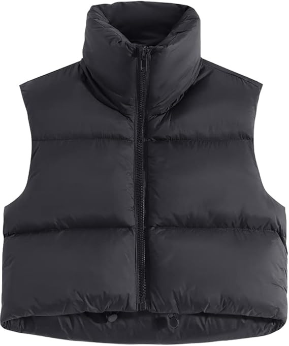 Fuinloth Women's Padded Vest, High Stand Collar Lightweight Zip Crop Puffy Gilet Khaki S at Amazo... | Amazon (US)