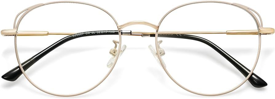 SOJOS Cat Eye Blue Light Blocking Glasses Hipster Metal Frame Women Eyeglasses She Young Beige Frame | Amazon (US)