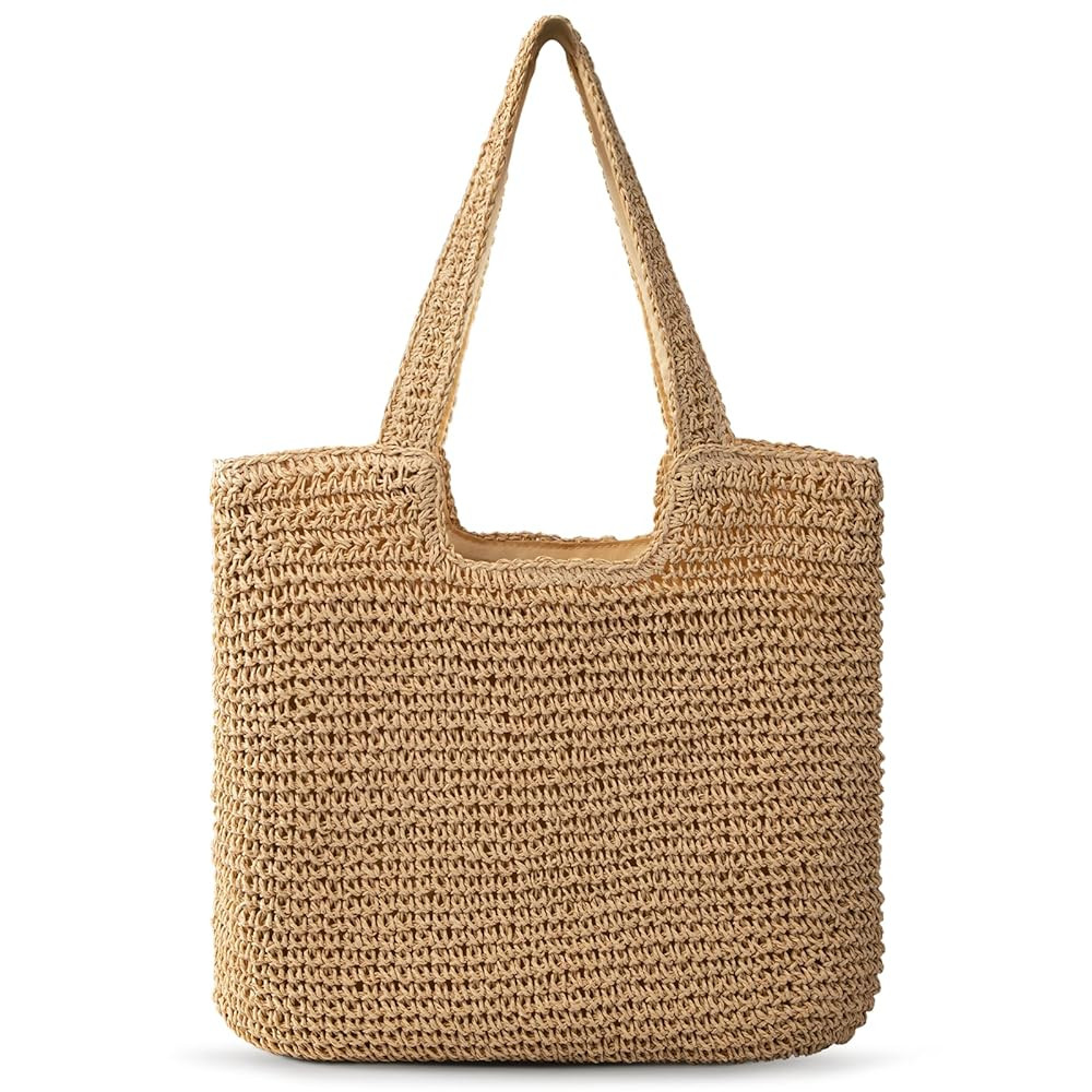 Beach Bags for Women, Large Beach Bag, Woven Straw Tote Bags Waterproof, Weaving Swim Shopping Tr... | Amazon (US)