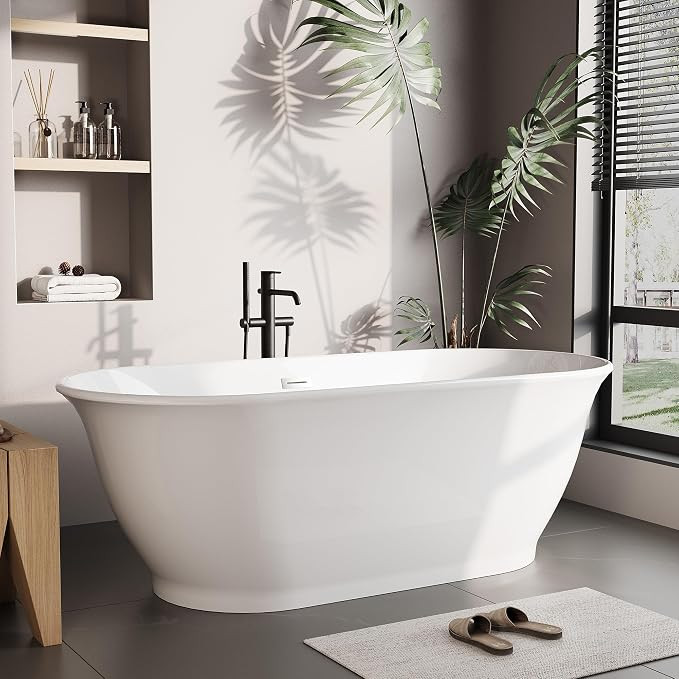 GarveeHome 59" Freestanding Bathtub, Acrylic Soaking Tub with Overflow, Matte Silver Drain, Moder... | Amazon (US)
