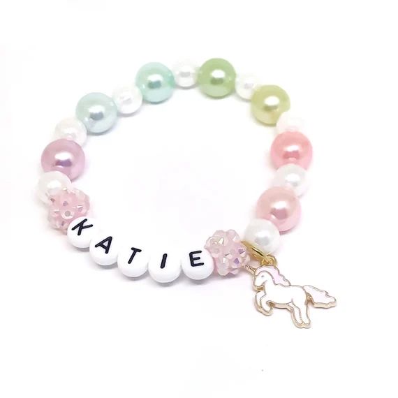 Girl's unicorn name bracelet - Personalized jewelry | Etsy (US)