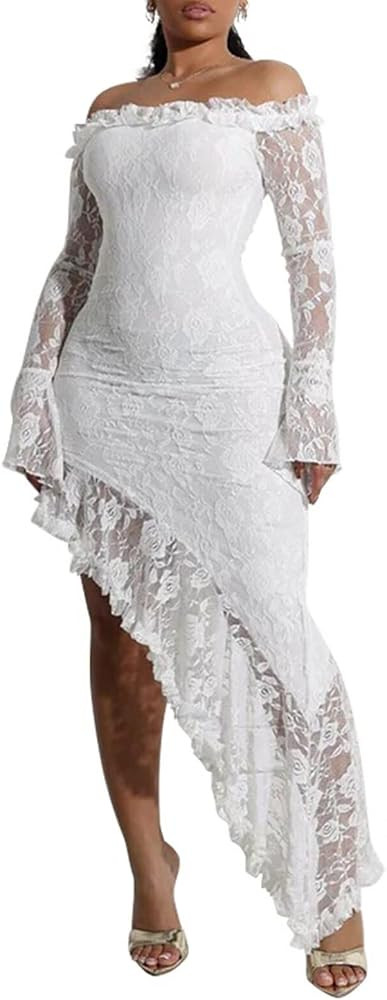 Womens Sexy Off The Shoulder Long Sleeve Lace Dress | Amazon (US)