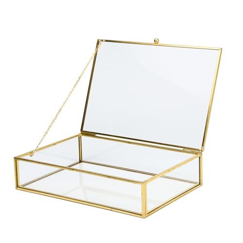 WHSLILR Vintage Glass Jewelry Box Keepsake Box with Hinged Lid, Clear Rectangle Storage Box Great for Storage Trinket/Jewelry/Card/Photo,Gift for Birthday Wedding -GCB009-Middle | Amazon (US)