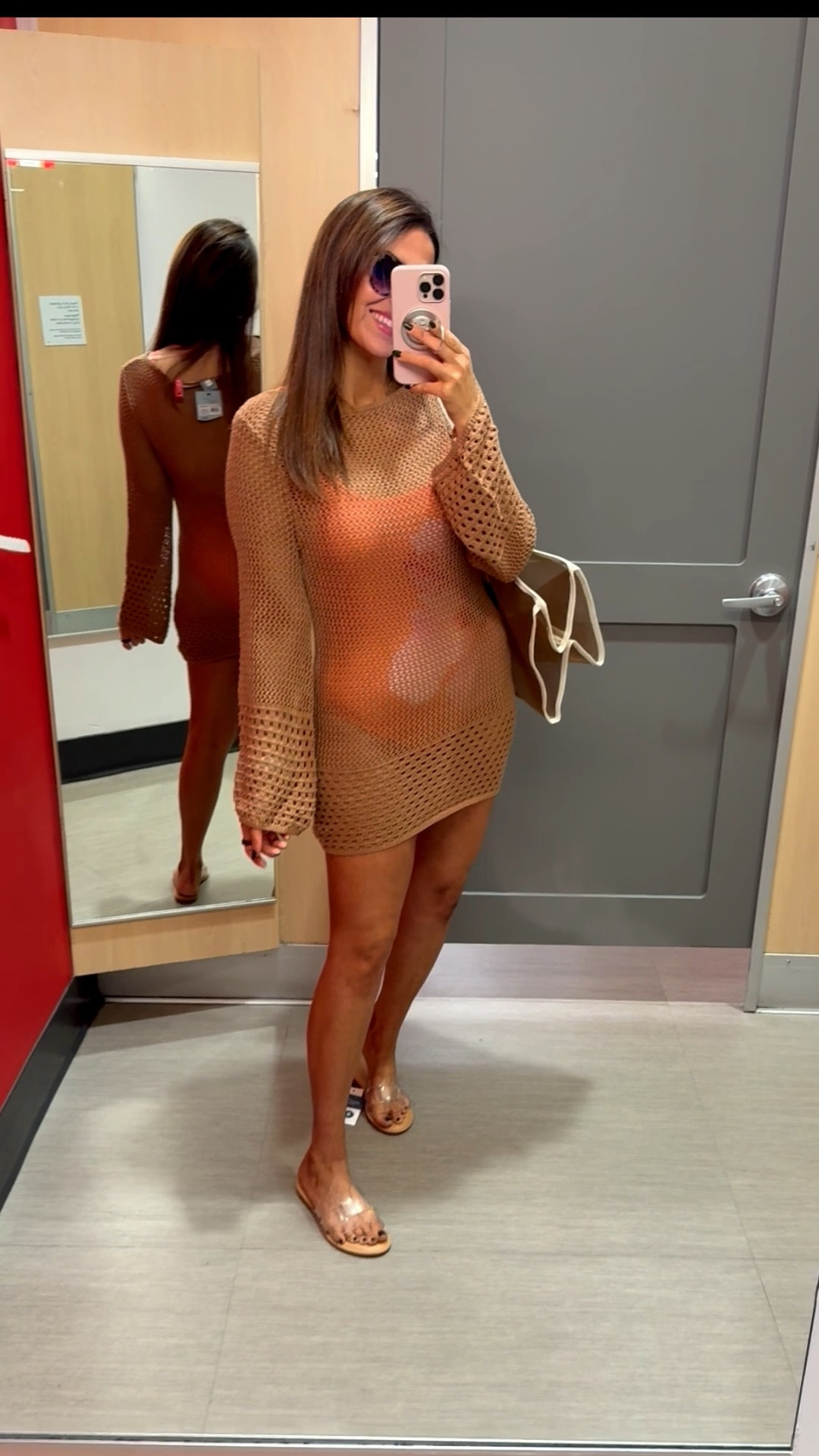 Size M swimsuit. Sized up to a L in this coverup. It def runs small 

#LTKTravel #LTKSeasonal