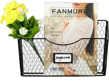 PAG 3 Pockets Hanging File Holder Wall Mount Mail Organizer Metal Chicken Wire Magazine Rack with... | Amazon (US)