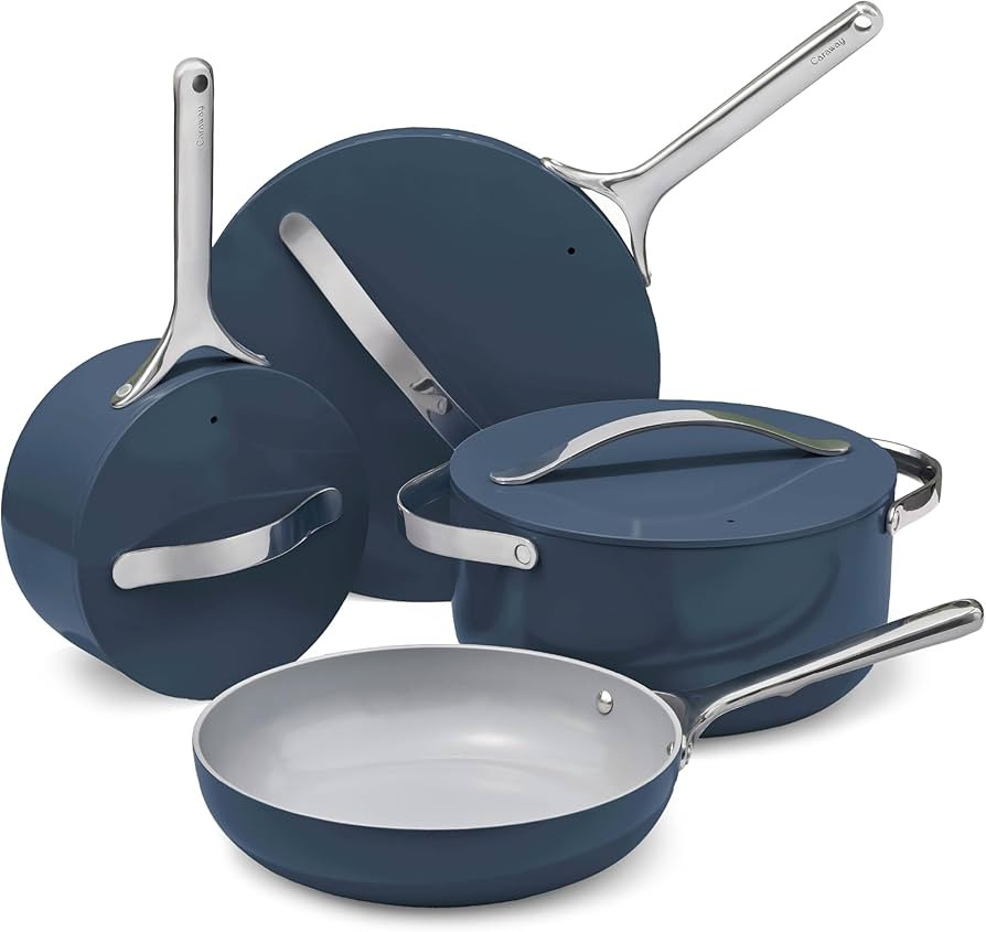 Caraway Nonstick Ceramic Cookware Set (12 Piece) Pots, Pans, Lids and Kitchen Storage - Non Toxic... | Amazon (US)
