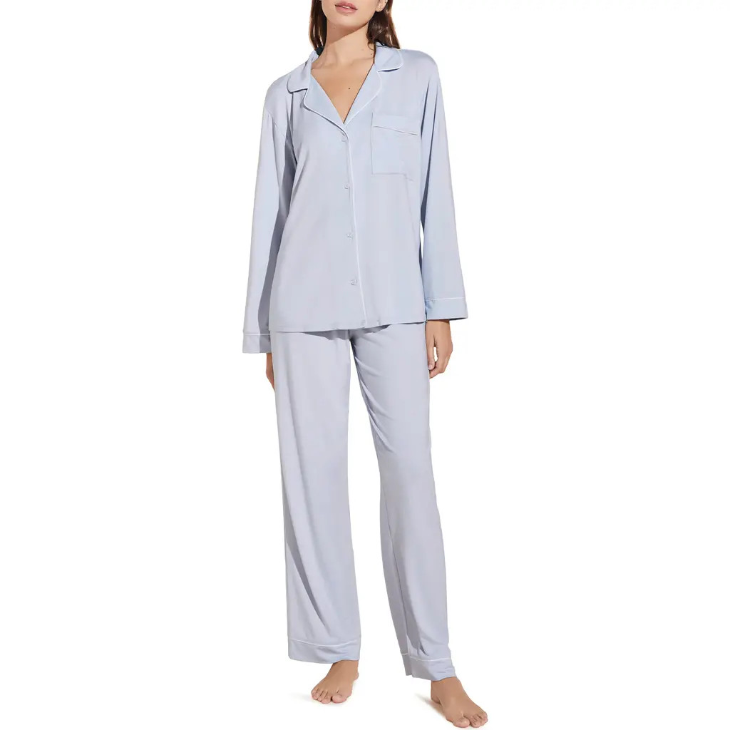 Eberjey Gisele Jersey Knit Pajamas in Ice Blue/Ivory at Nordstrom, Size X-Small | Nordstrom