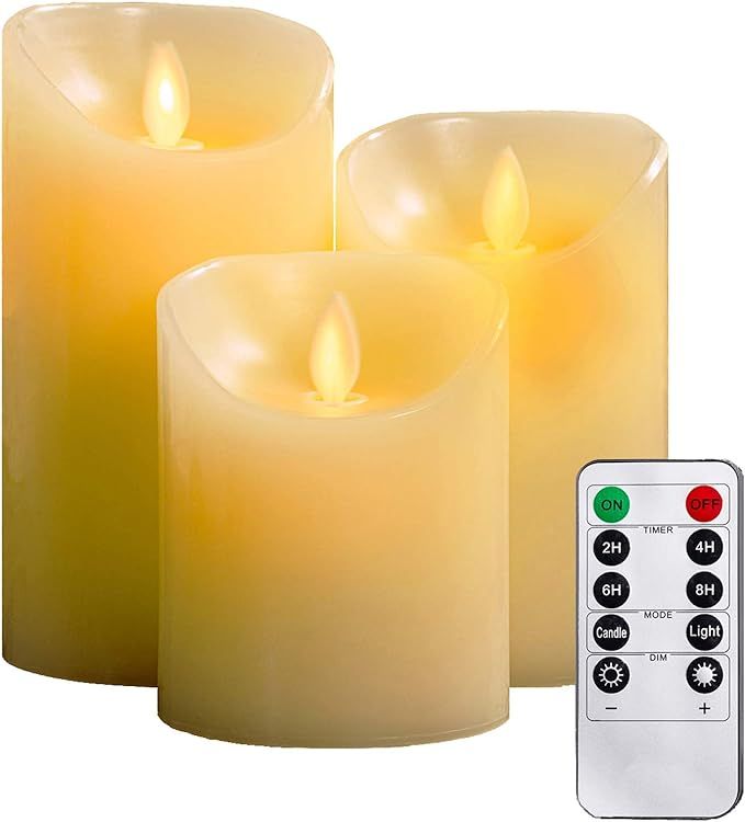 YIWER Flameless Candles, 4" 5" 6" Set of 3 Real Wax Not Plastic Pillars, Include Realistic Dancin... | Amazon (US)