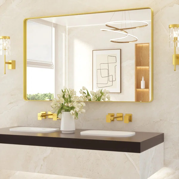 Leaderville 1.2" Thick Aluminum Framed Bathroom Mirror, Decorative Mirror Wall Mirror with Temper... | Wayfair North America