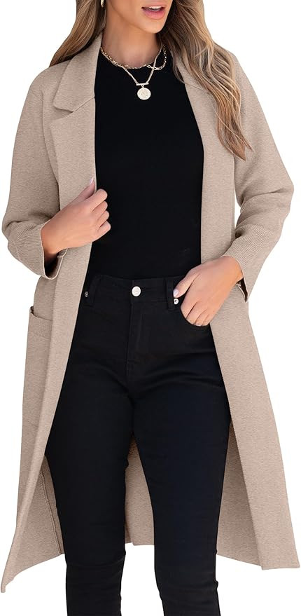 ANRABESS Womens Cardigan Sweater 2025 Fall Outfits Knitted Lapel Long Coats Coatigans | Amazon (US)