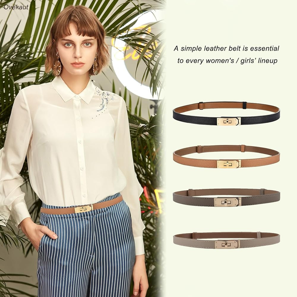 Women Skinny Leather Belt Solid Color Alloy Turn Lock Adjustable Waistband for Dresses Jeans Coat... | Amazon (US)