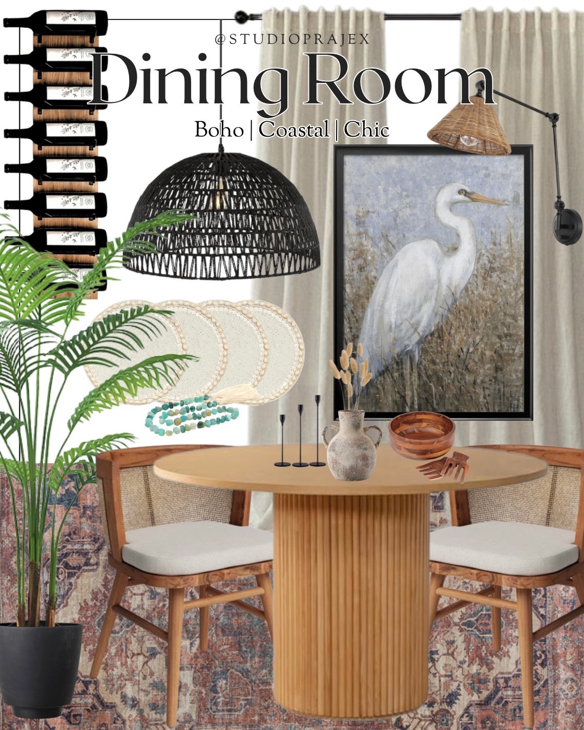 The perfect blend of boho, modern vintage and coastal for a laid back vacation home 🕯️ swipe to see home paint inspo for this design 

Paint 1 = Cracked Pepper by Behr Paint
Paint 2 = Black Garnet by Behr Paint

Dining room | boho style | coastal decor | interior design | dining chair | wine rack | pendant | sconce | dining table | home decor | coastal chic | neutral home | modern home | candle | vase | ocean | vacation home | Amazon home | wayfair | furniture 

#LTKhome #LTKstyletip #LTKfamily