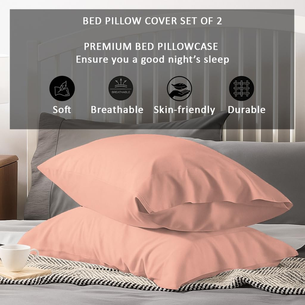 Set of Two Oversized Superhuge Pillow Case - Cover - 100% Egyptian Cotton, 600 Thread Count Sateen, (Size 31 x 40) (Peach Pink, 31 X 40) | Amazon (US)
