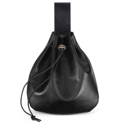 Leather Belt Pouch Vintage Leather Pouch Medieval Leathers Drawstring Pouches, Retro Renaissance Style Portable Belt Bag/Coin Purse/Dice Bag(Black) | Amazon (US)